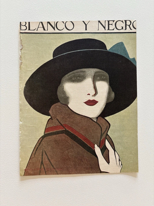 Antique  Art Deco Blanco y Negro Cover Bold Portrait F. Tudó 1920s Illustration