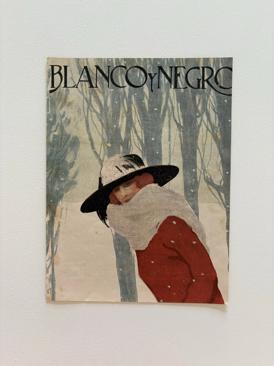 Antique  art deco Blanco y Negro magazine Cover Winter Fashion Illustration