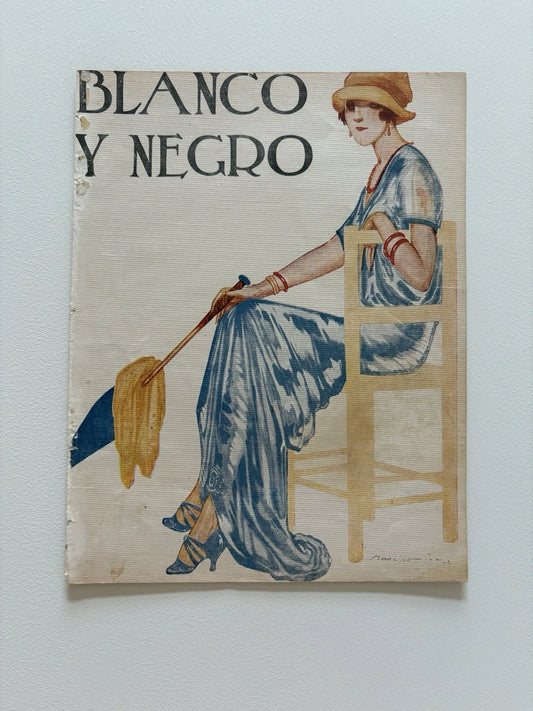 Antique Art Deco Magazine Cover Blanco y Negro Woman Parasol by Bartolozzi