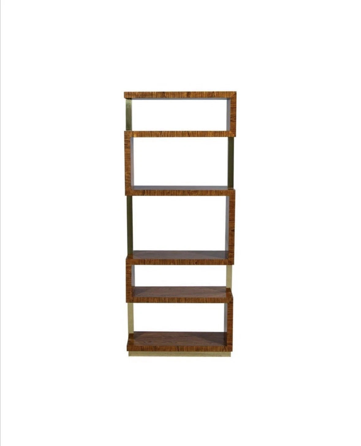 Art Deco Burl Etagere Open Bookcase In Brown Brass Details