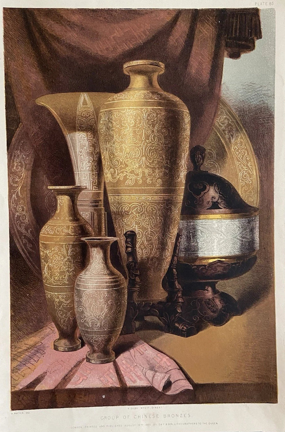 Antique Victorian Engraving  Group of Chinese Bronzes | Great Exhibition 1852