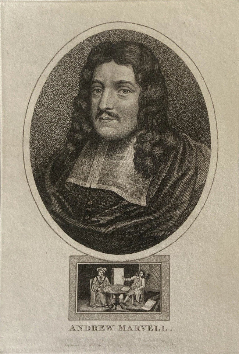 Antique 1806 Engraving of Andrew Marvell – Metaphysical Poet & Satirist