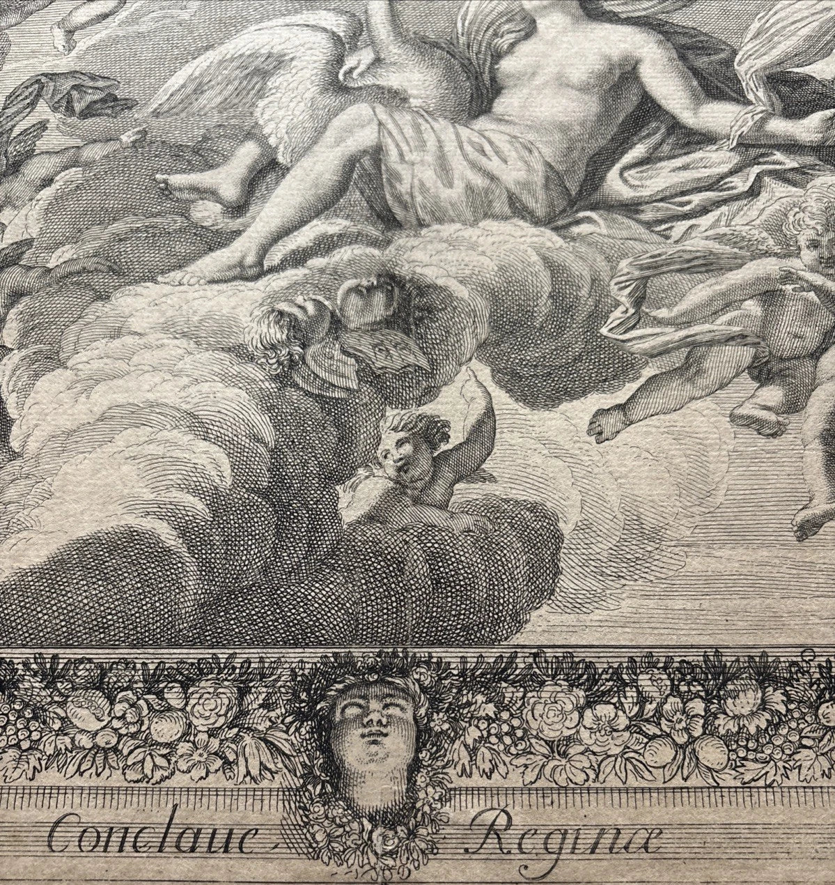 Antique Engraving Greek myth of Leda Queen of Sparta & Swan Jupiter (Zeus) 1675