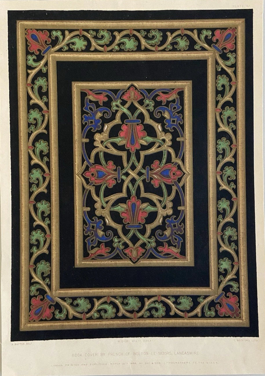 Antique 1852 Victorian  Print – Ornate Book Cover Design by French of Bolton-le-Moors
