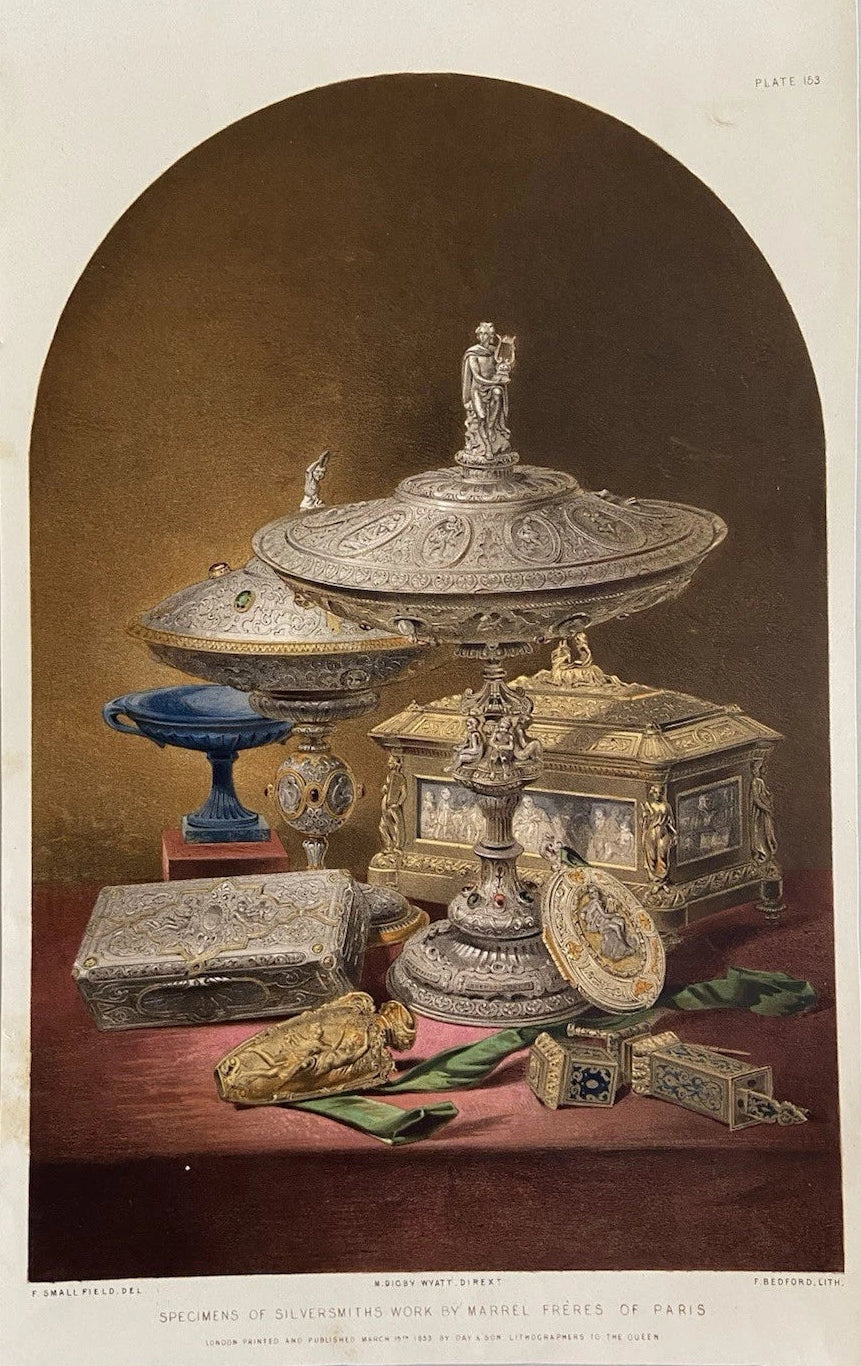 Antique Victorian Engraving 1853 Specimens of Silversmiths Work by Marrel Frères of Paris