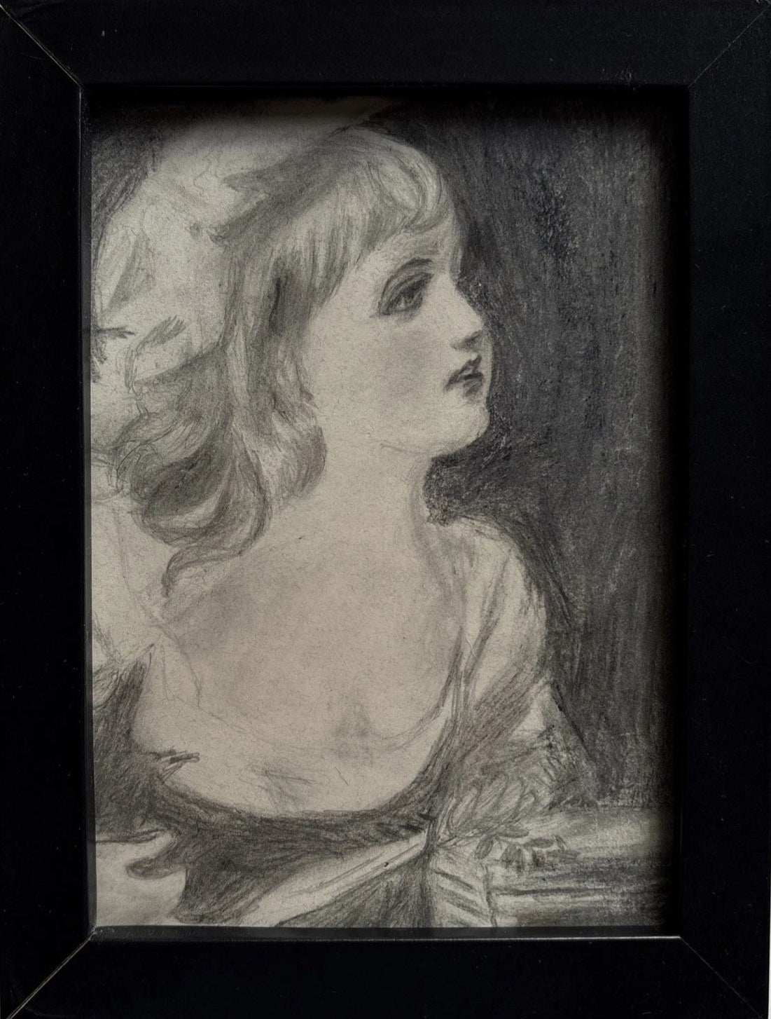 Antique Pencil Portrait Drawing of a Child