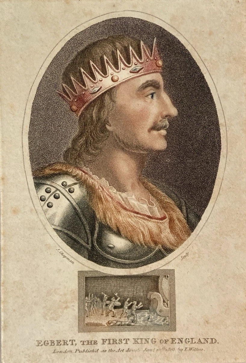 Antique Engraving – King Egbert, First Monarch of England – by T. Wilcox c.1800
