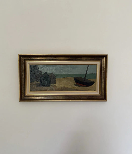Eric Cederberg Oil Painting on Board Boat Huts & Beach