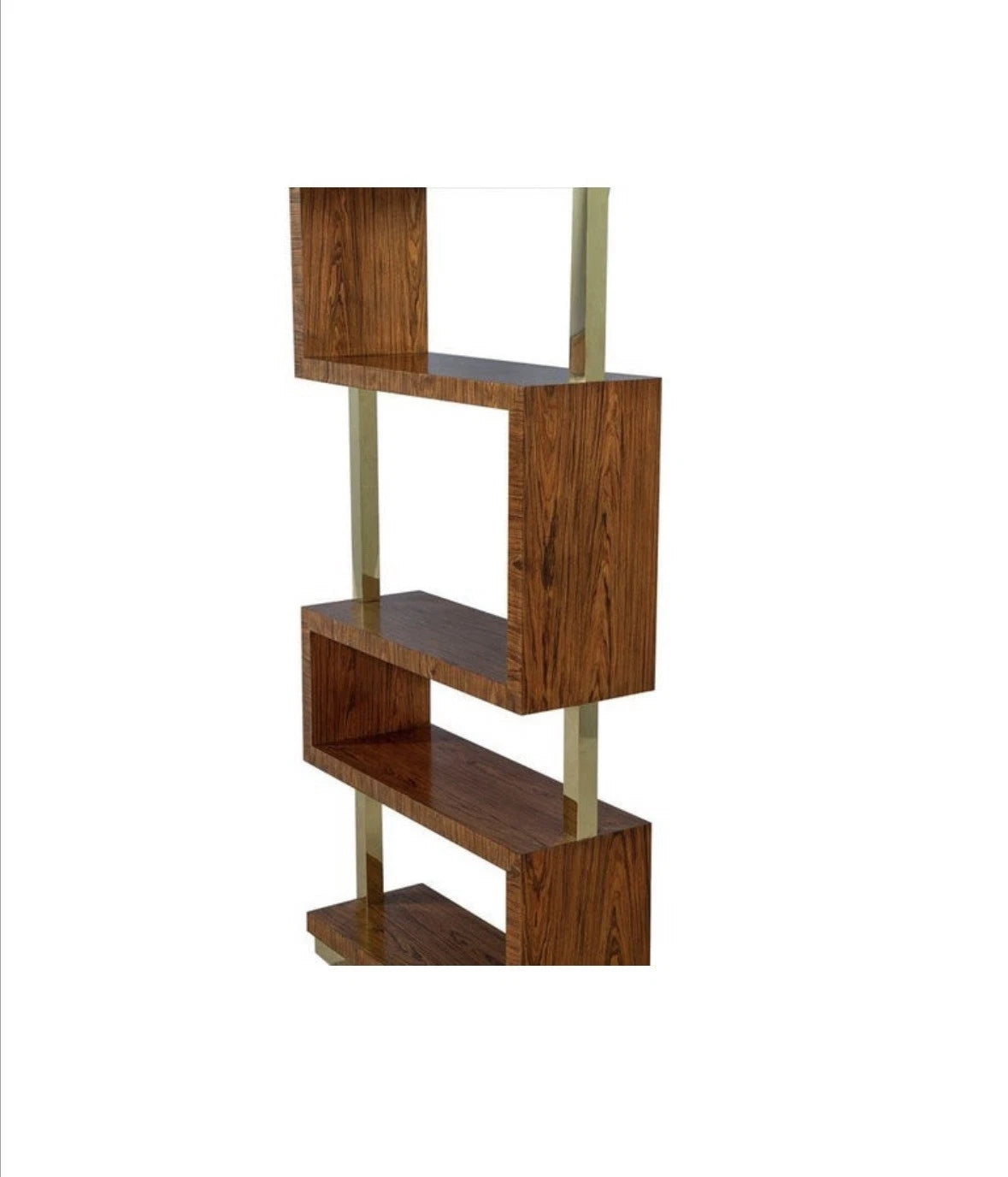 Art Deco Burl Etagere Open Bookcase In Brown Brass Details