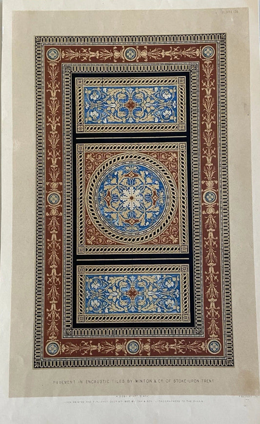 Antique  1852 Victorian Floor Pattern Print Encaustic Tile Design |