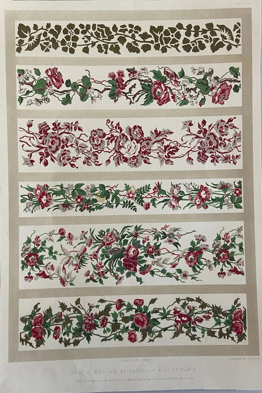Antique Victorian Textile Print – 1852 Floral Muslin Designs by Deponilly & Co