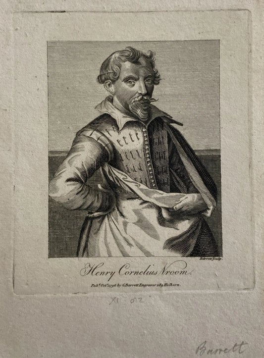 1796 Engraving of Henry Cornelius Vroom – Dutch Marine Painter by Barnett