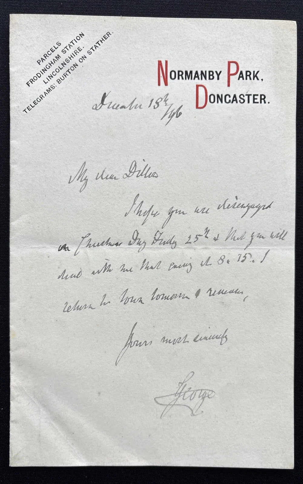 Prince George Duke of Cambridge Signed Royal Letter To Sir Martin Andrew Dillon