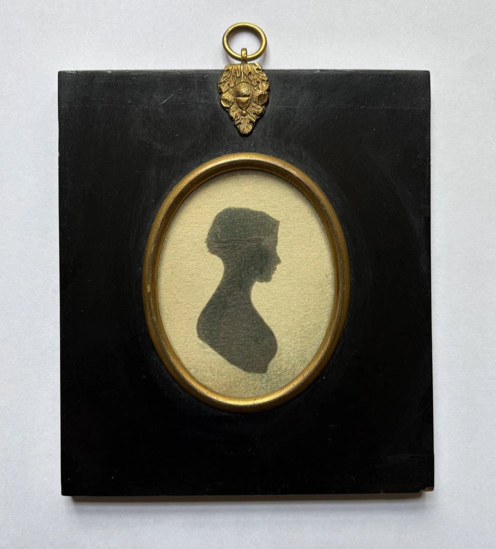 Antique Regency Silhouette Miniature Portrait Young Lady ebonized Frame