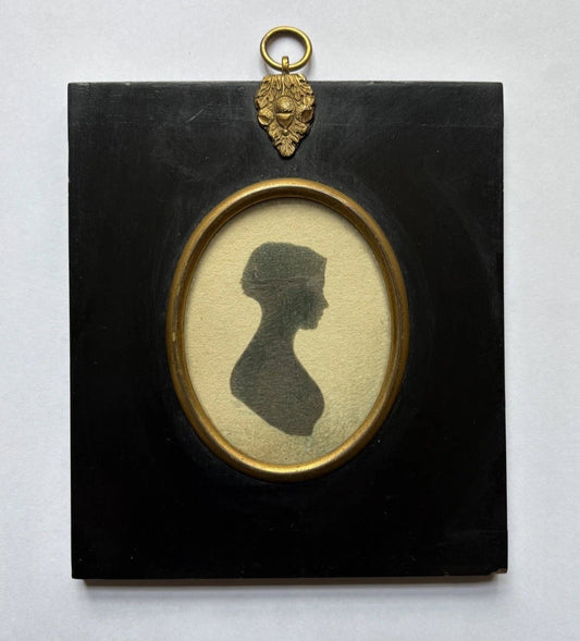 Antique Regency Silhouette Miniature Portrait Young Lady ebonized Frame