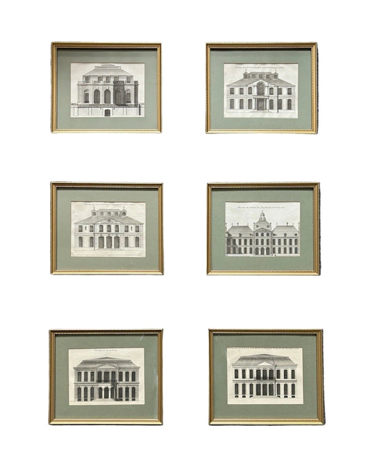 Antique 1727 Set Of 6 Gold Gilded Classical French Architectural Engravings