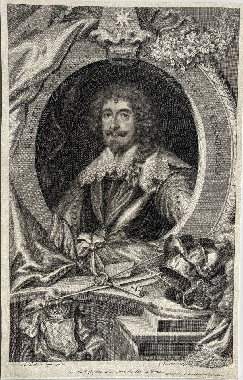 Antique Engraving – Edward Sackville, 4th Earl of Dorset – Lord Chamberlain 1741