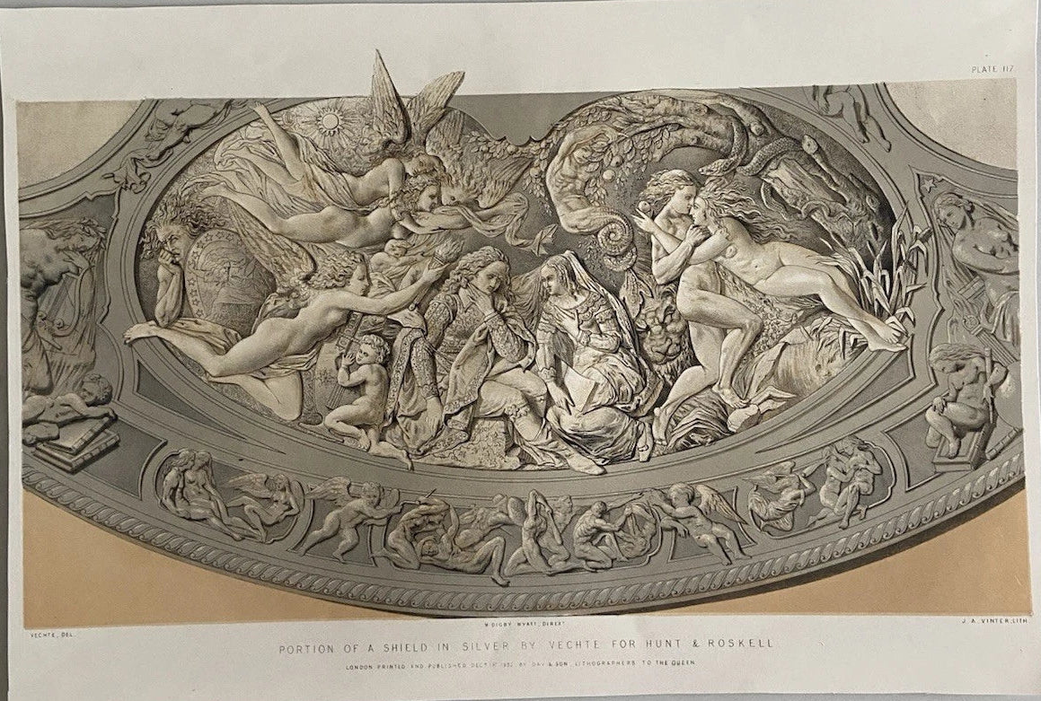 Antique Victorian Engraving Portion of a Silver Shield by Vechte for Hunt & Roskell 1852