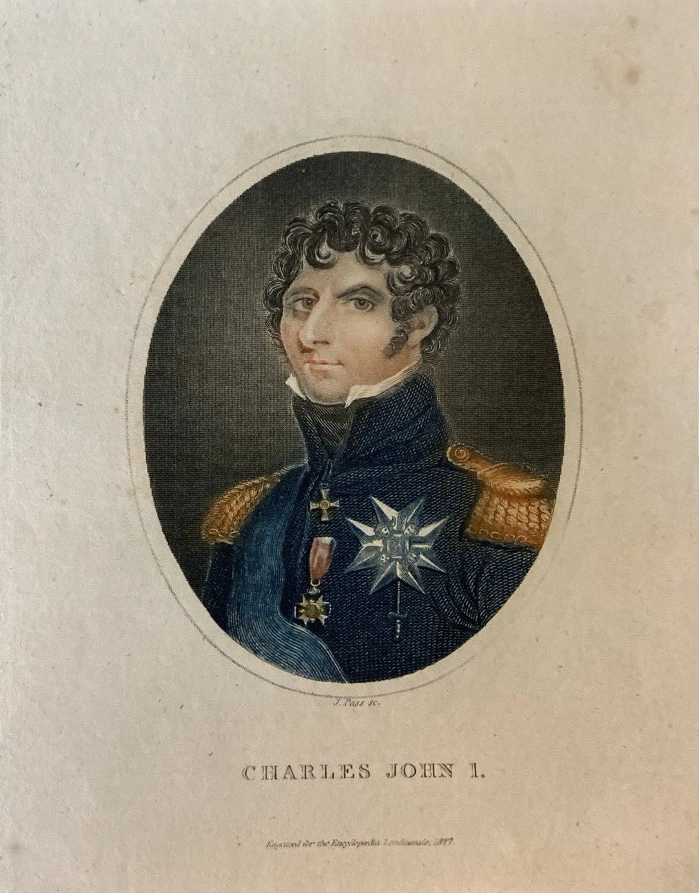 Antique 1827 Engraving of Charles John I – King of Sweden & Norway – Bernadotte