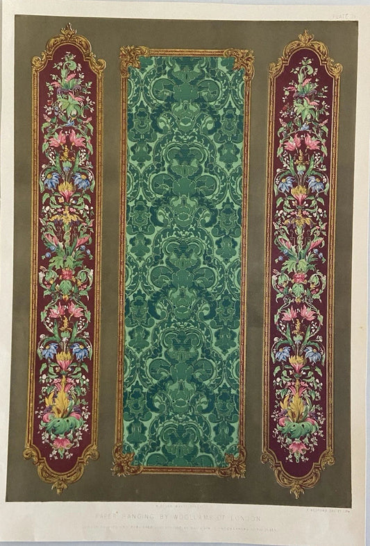 Antique Victorian Textile Print – Paper Hanging by Woollams of London (1852)