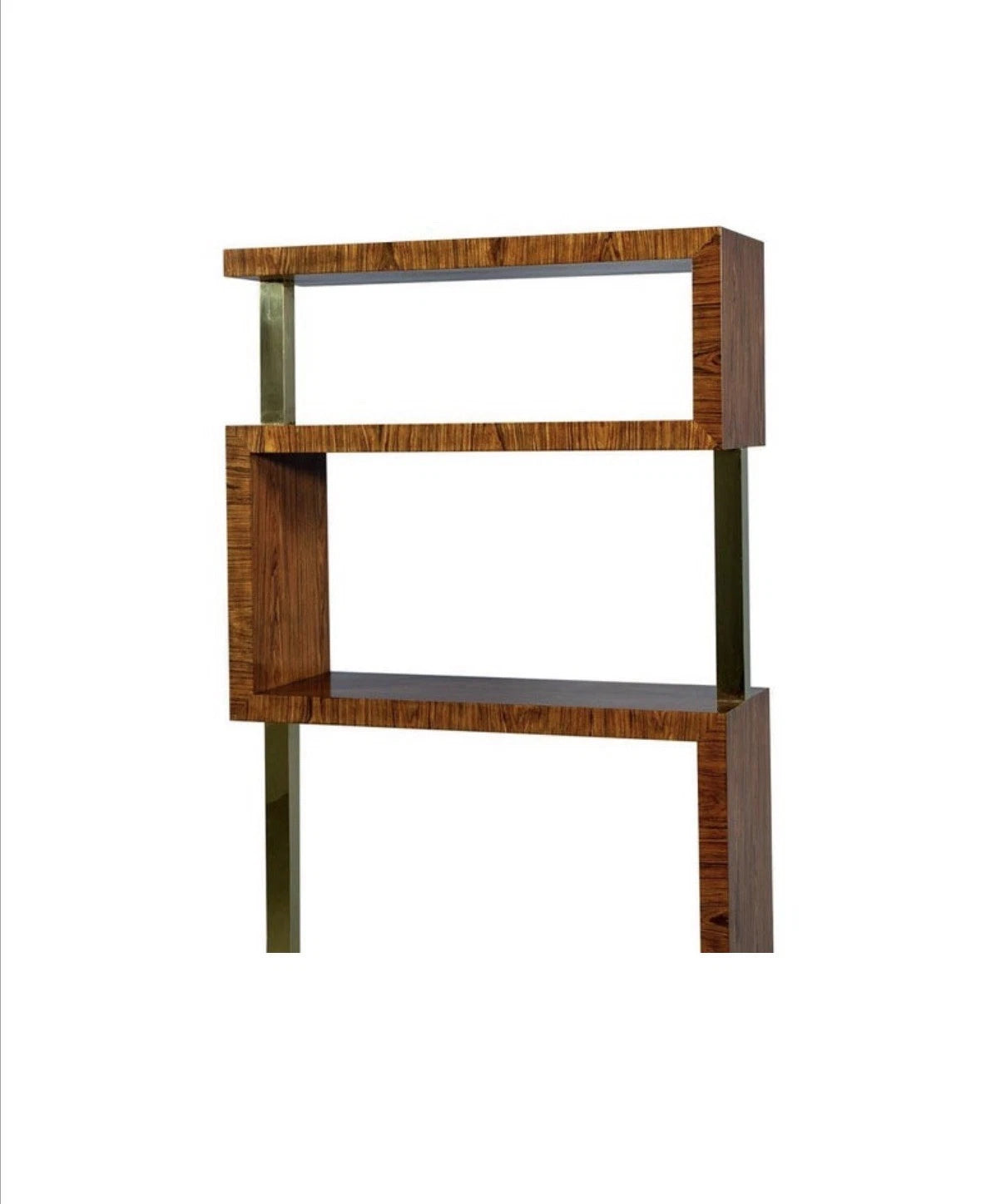 Art Deco Burl Etagere Open Bookcase In Brown Brass Details
