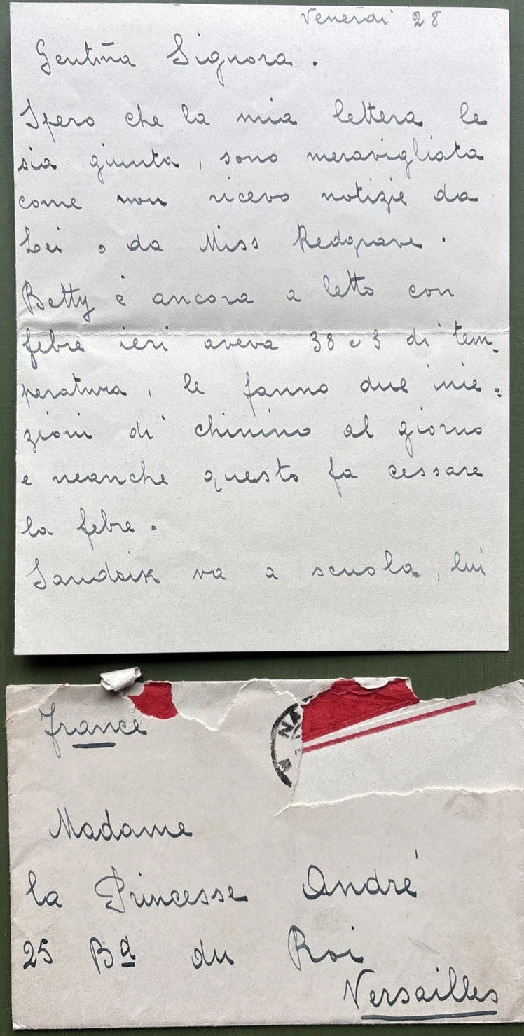 Russian Imperial Family Letter To Princess Andrew of Russia From Her Servant