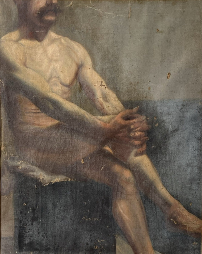 Antique 19th Century Male Form Painting  Oil Canvas