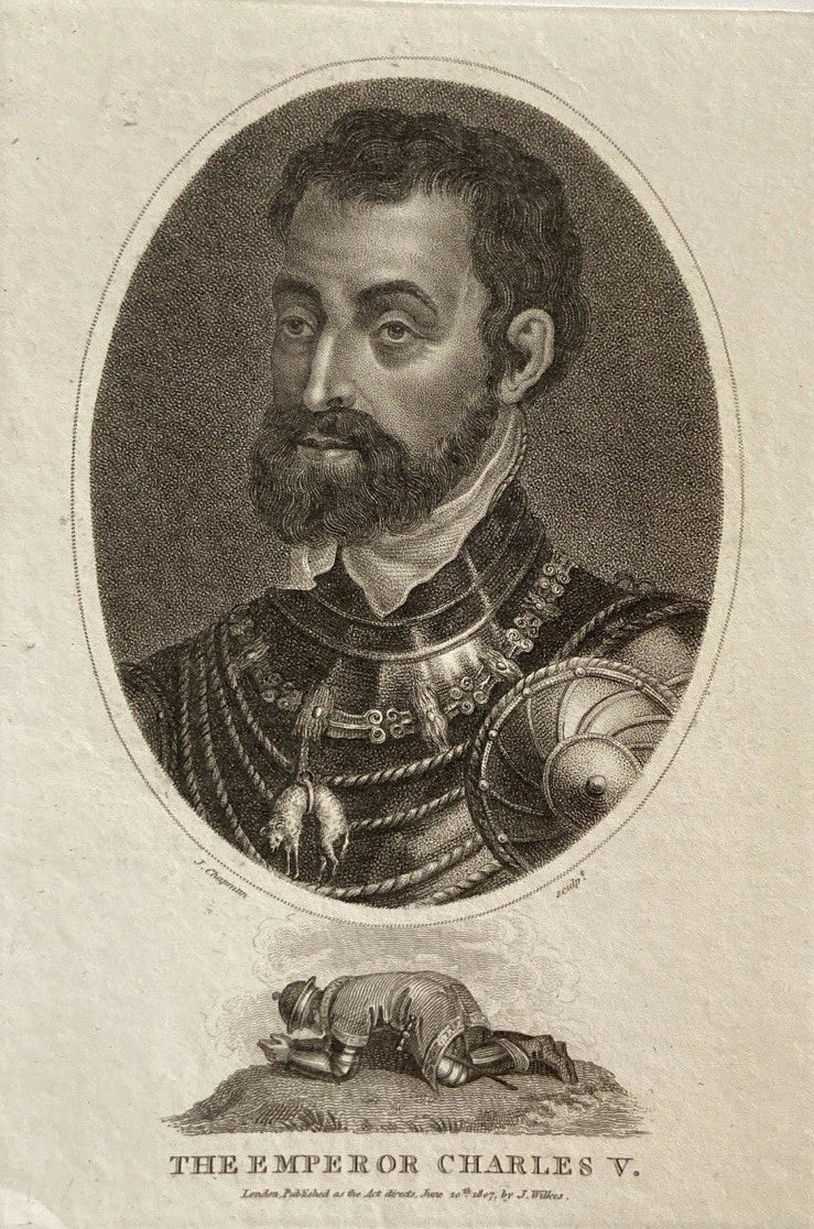 Antique Engraving of Emperor Charles V – 1804 Historical Royal Portrait