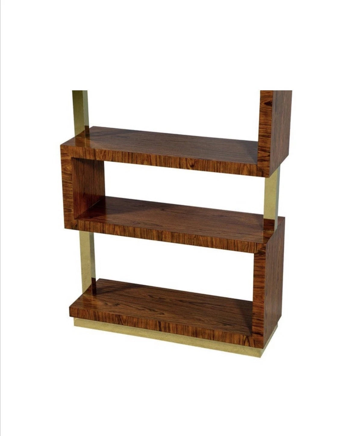 Art Deco Burl Etagere Open Bookcase In Brown Brass Details