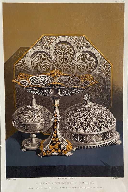 Antique Victorian Engraving  Silversmiths Work by Gough of Birmingham (1852)