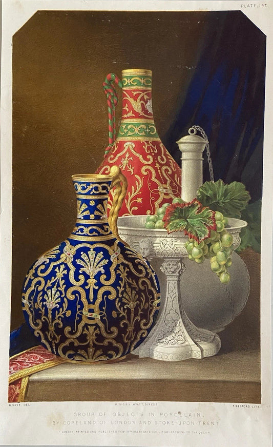 Antique Victorian Engraving 1853  Porcelain Vessels by Copeland of London