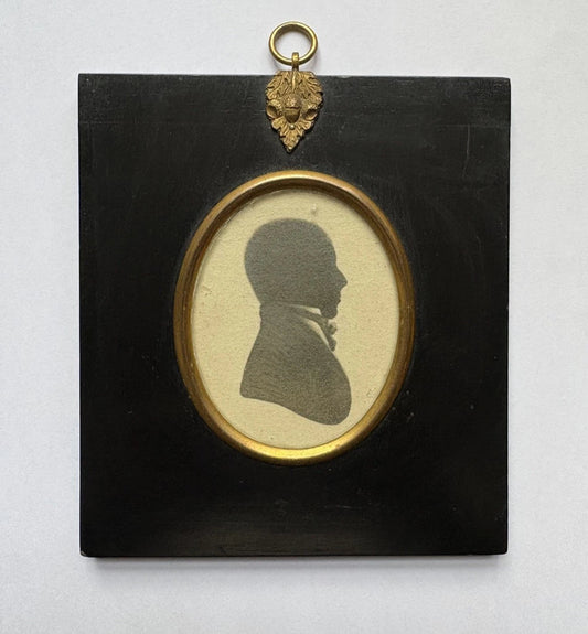Antique Regency Silhouette Miniature Portrait of male in  ebonized Frame