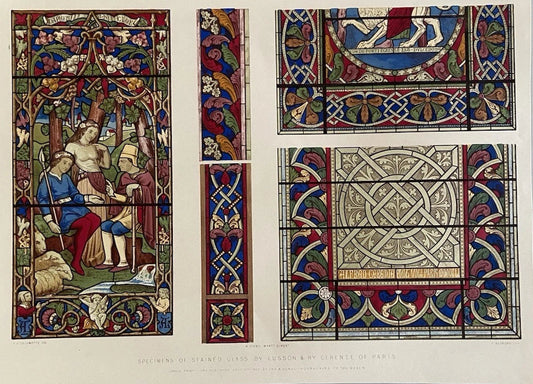 Antique 1852 Stained Glass Paris Gothic Revival Design Print