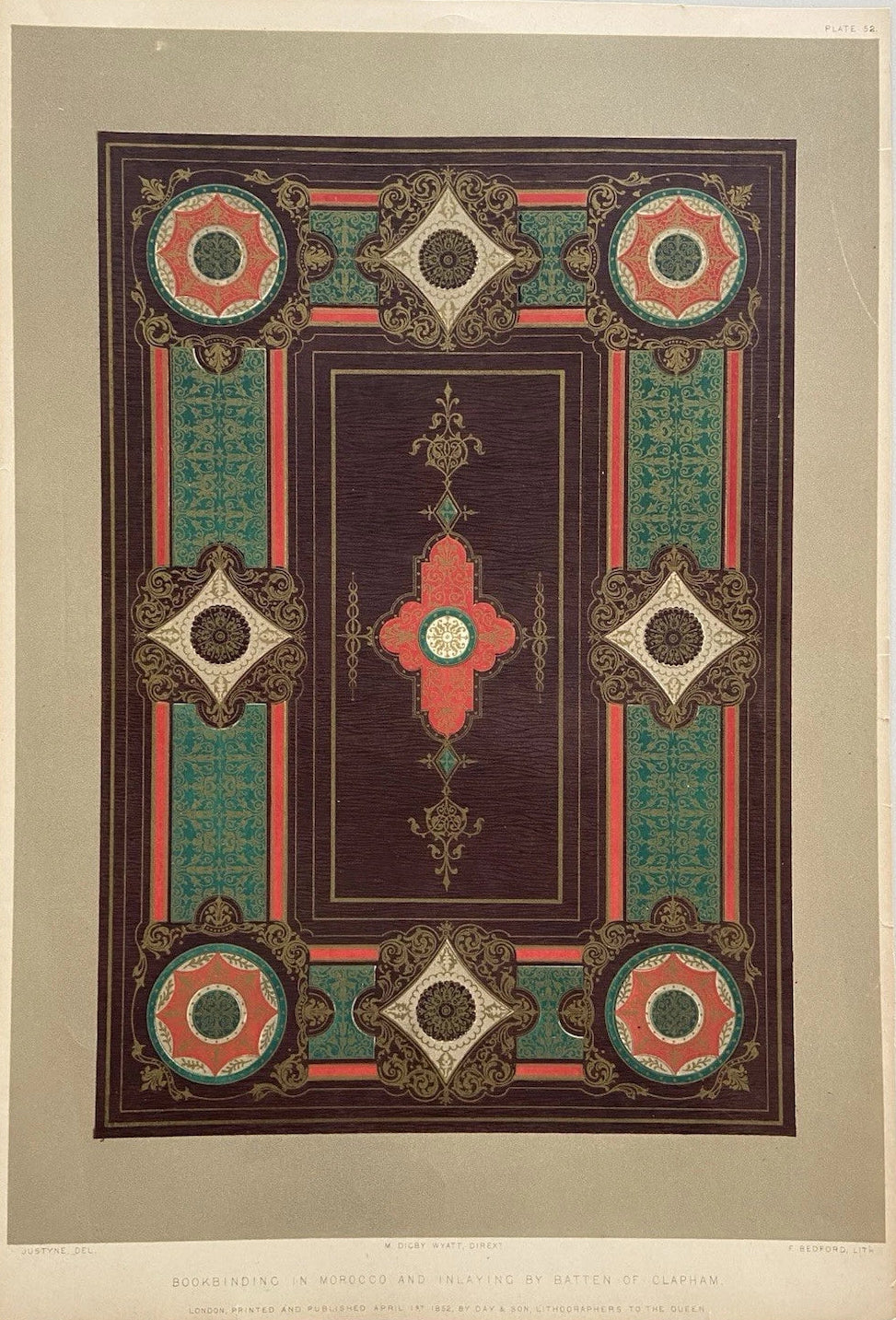 Antique Victorian Print Bookbinding in Morocco & Inlaying by Batten of Clapham 1852
