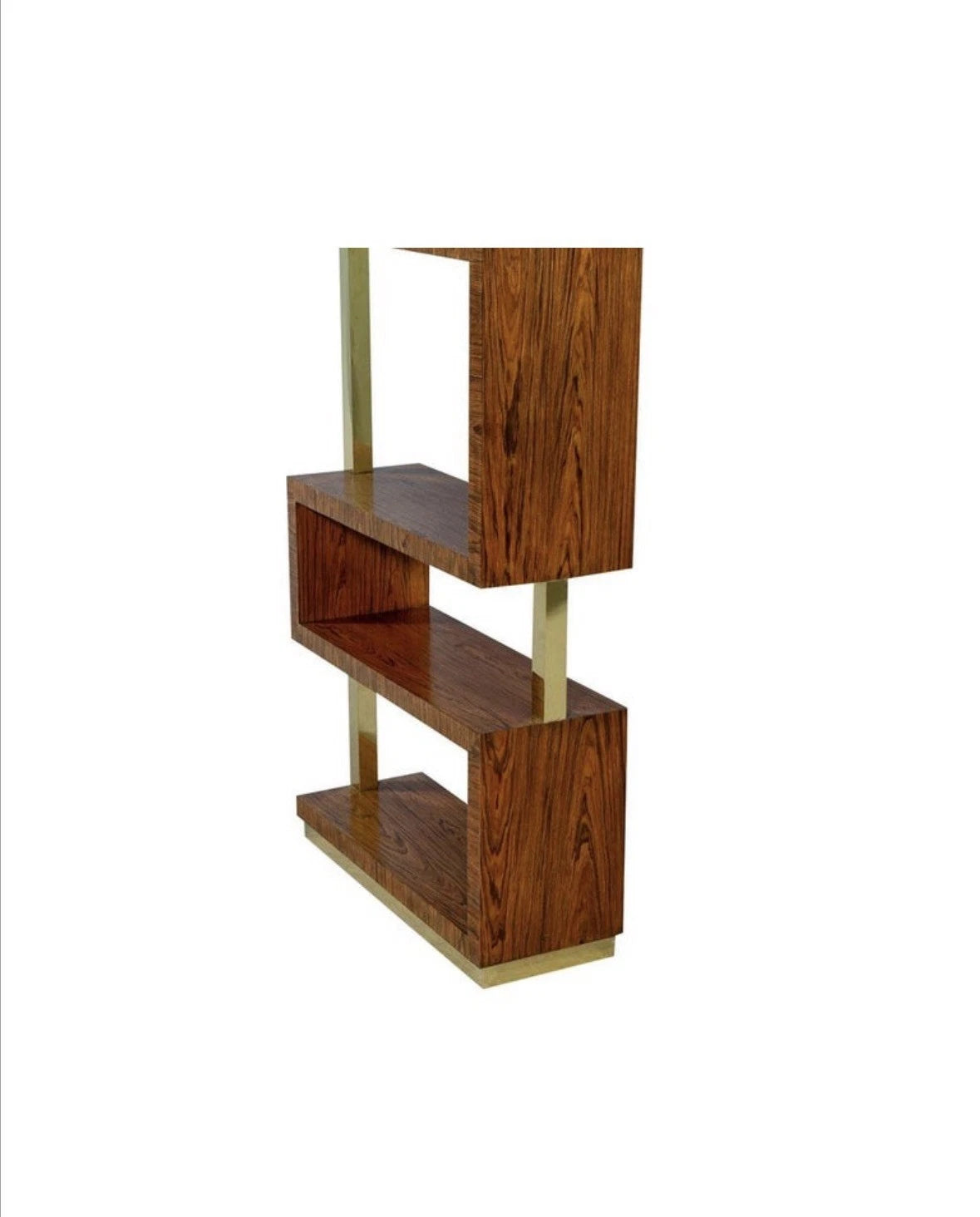 Art Deco Burl Etagere Open Bookcase In Brown Brass Details