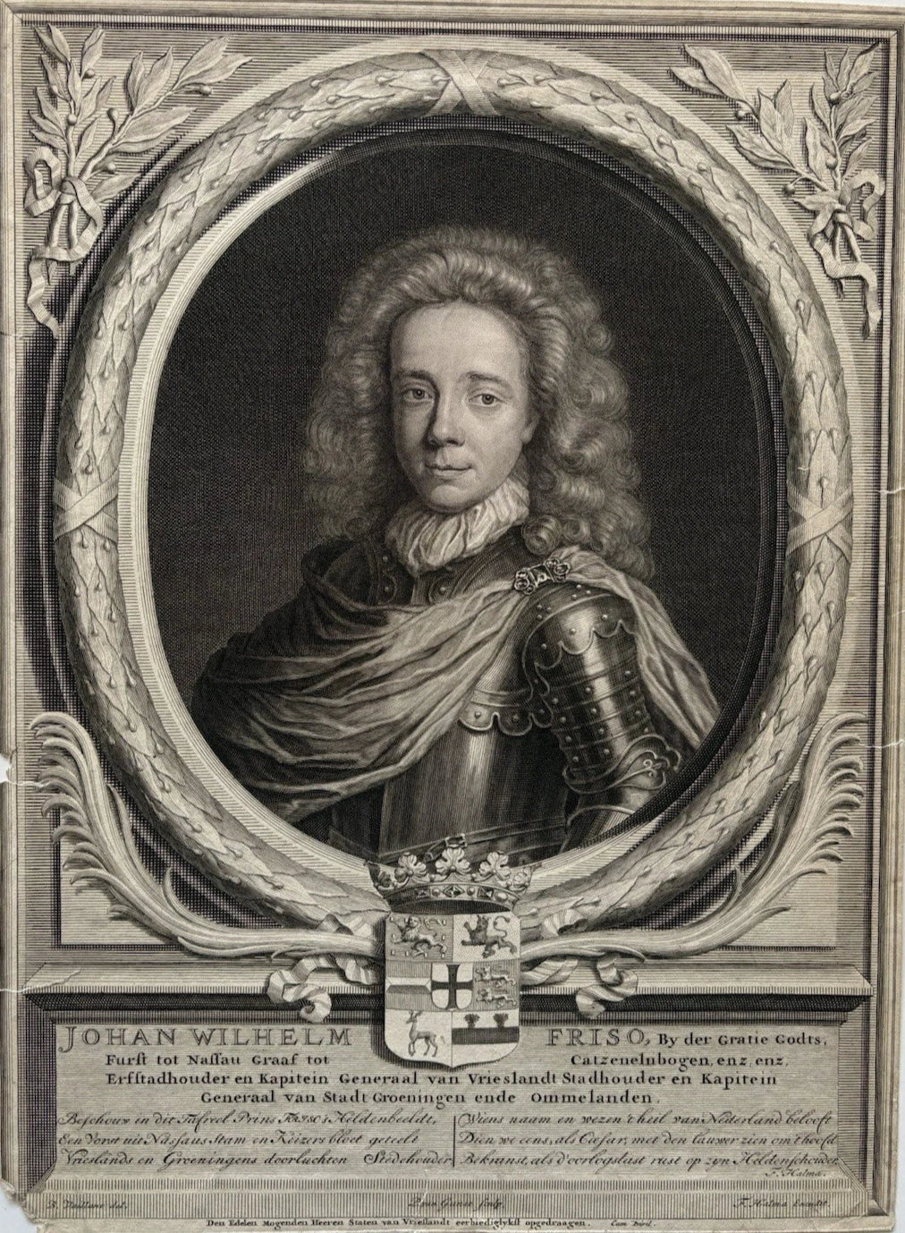 Antique Royalty Engraving Johan Willem Friso Prince of Orange Stadtholder 1740