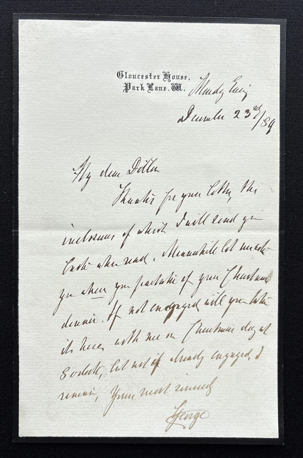 Prince George Duke of Cambridge Signed Royal Letter To Sir Martin Andrew Dillon