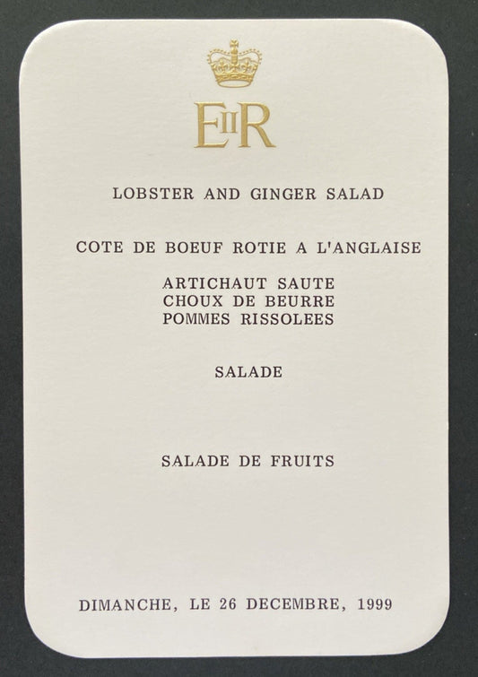 Royal Menu Queen Elizabeth ll  Boxing Day Christmas Sunday, 26 December 1999