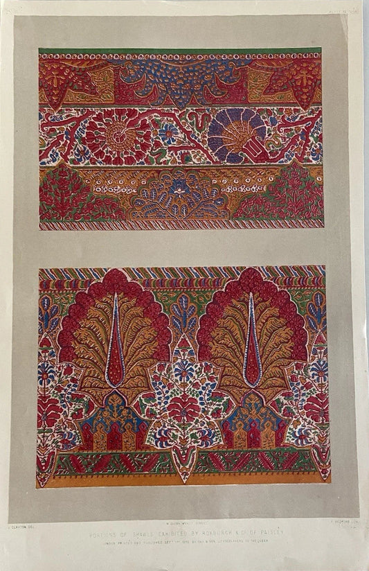 1852 Antique Chromolithograph – Paisley Shawl Design Victorian Textile Print