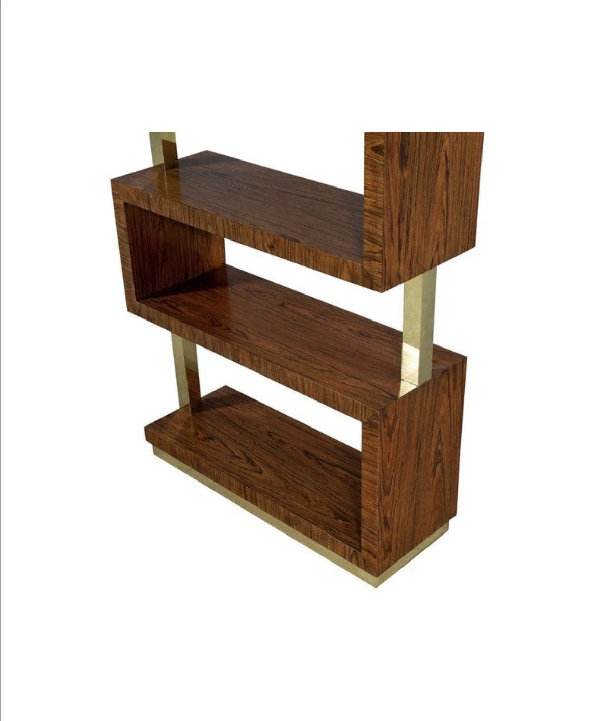 Art Deco Burl Etagere Open Bookcase In Brown Brass Details