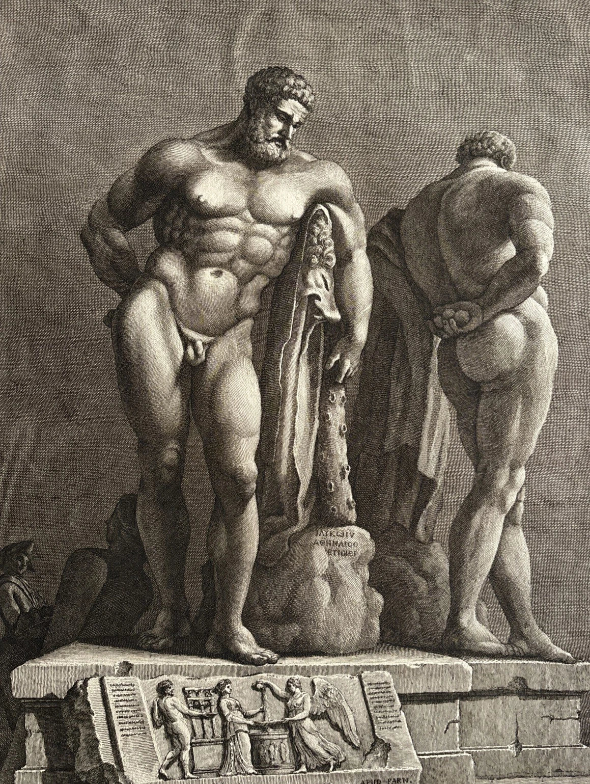 Antique Engraving of Hercules Farnese After Ancient Roman Sculpture 1773