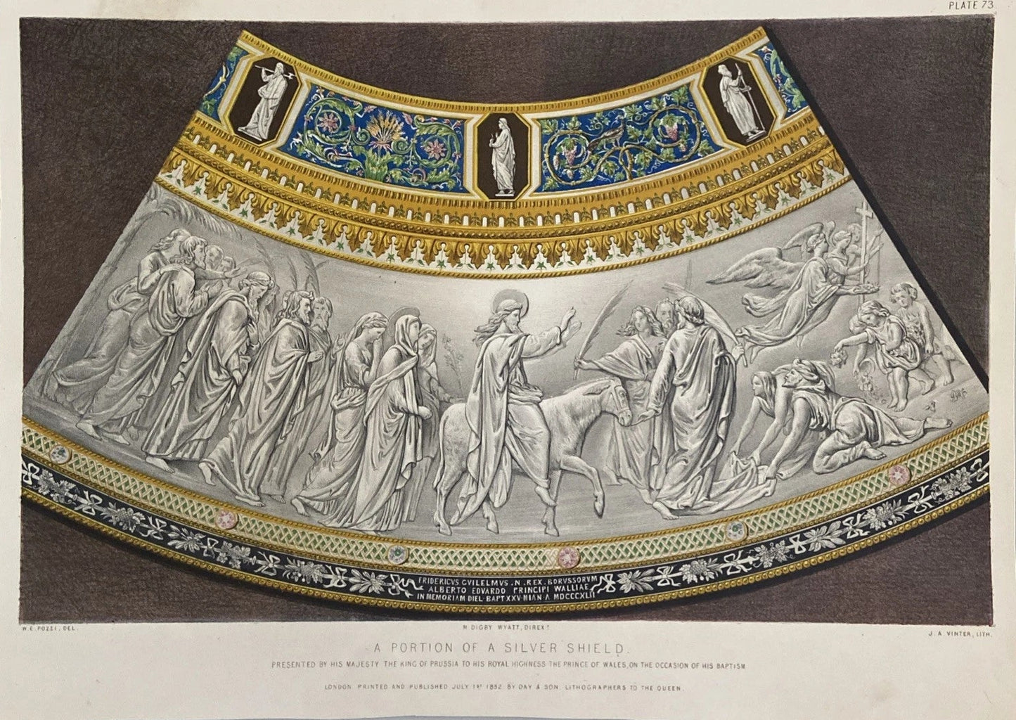 Antique Victorian Engraving  A Portion of a Silver Shield 1852 Prince of Wales Baptism