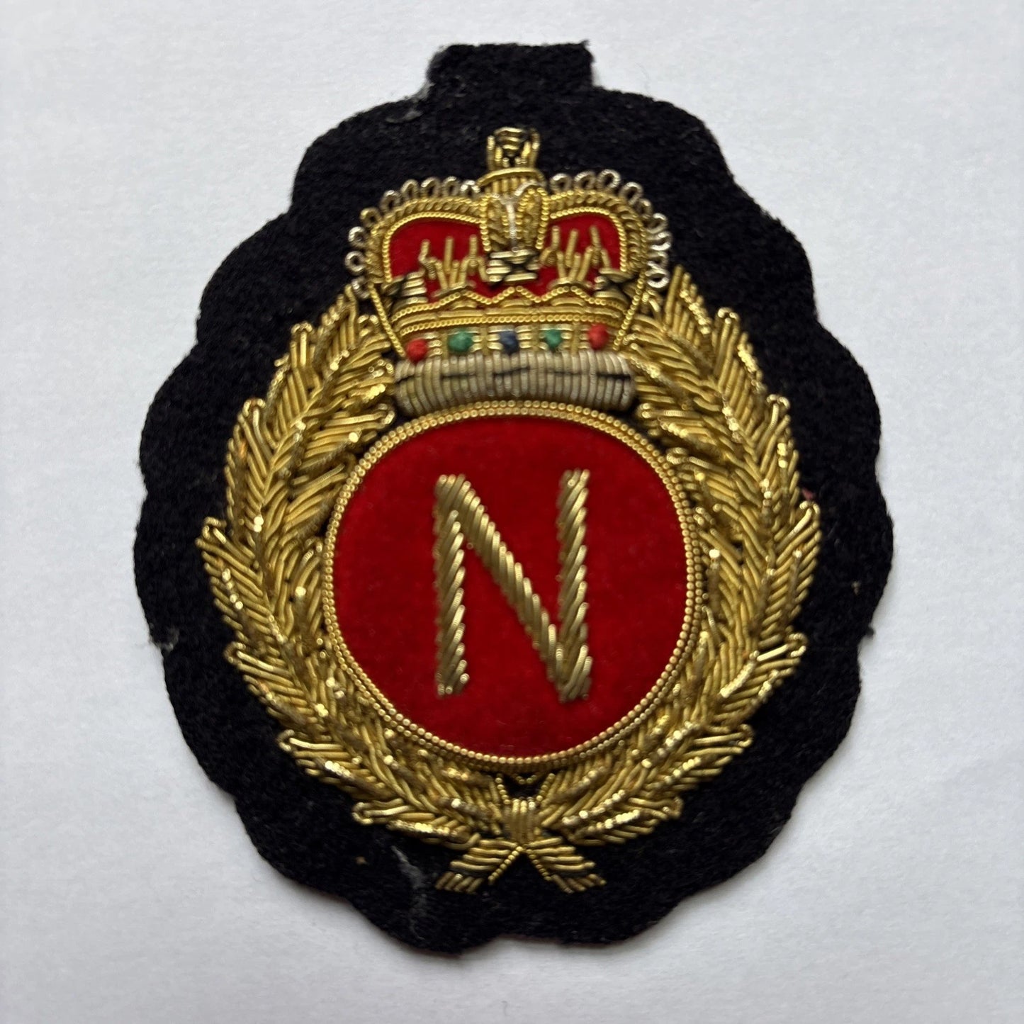 Bullion Embroidered Royal Crown Badge with “N” Monogram and Laurel Wreath