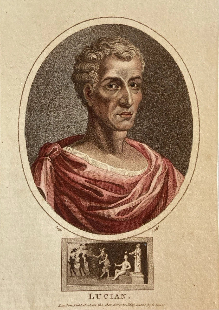 Antique 1811 Engraving of Lucian of Samosata – Satirist & Classical Writer