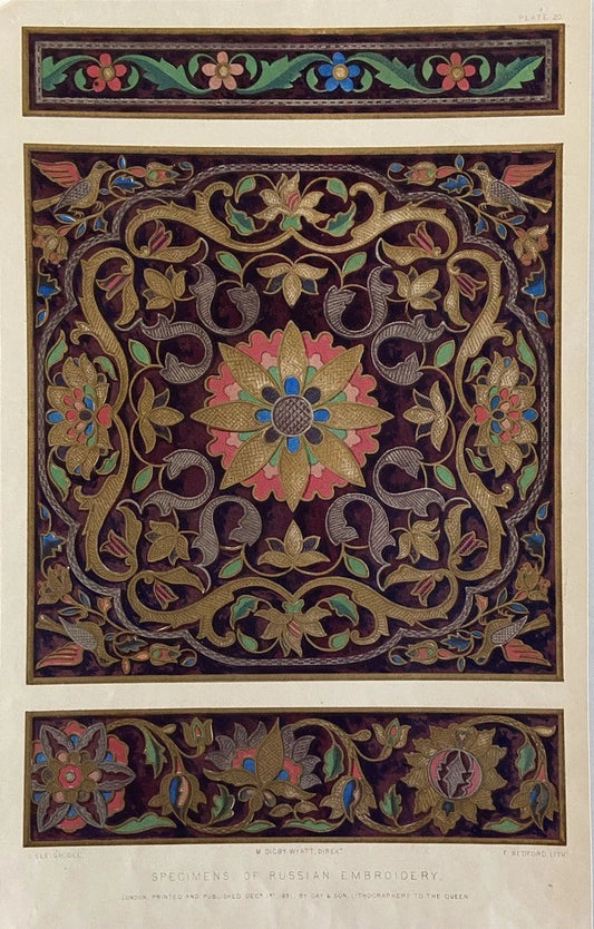 Antique 1851  Specimens of Russian Embroidery Textile Design Print