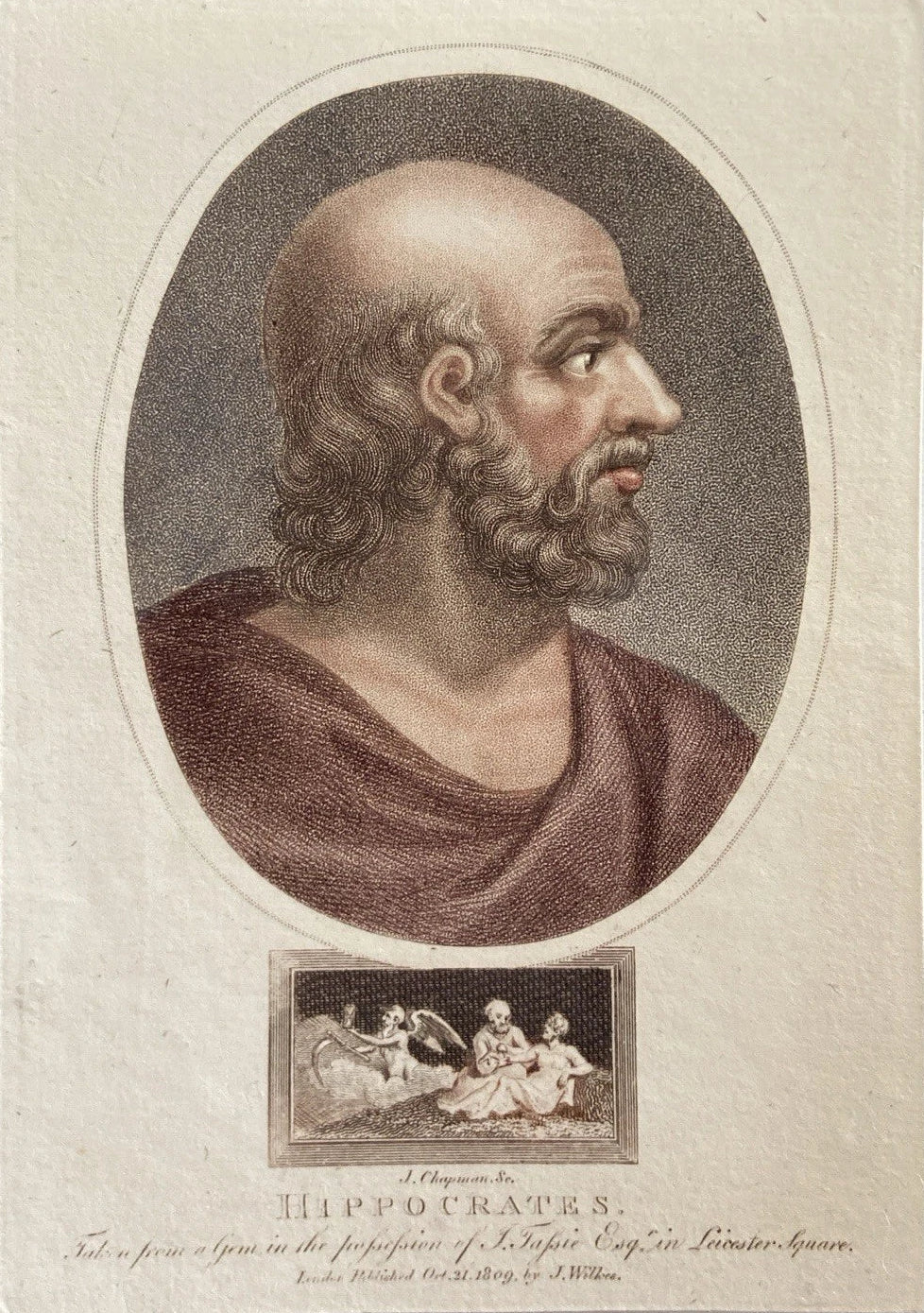 Antique Engraving of Hippocrates – 1809 Classical Portrait Father of Medicine