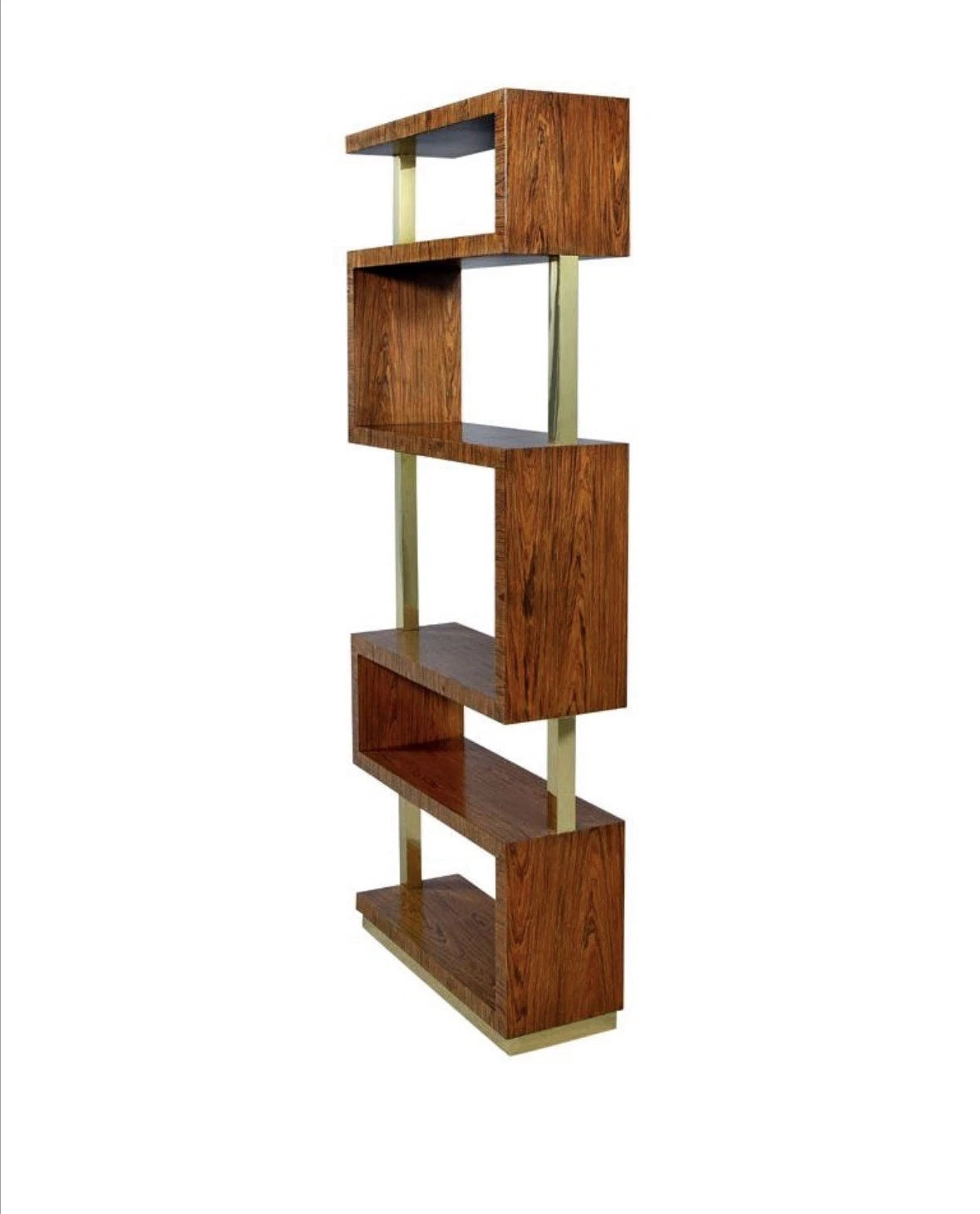 Art Deco Burl Etagere Open Bookcase In Brown Brass Details