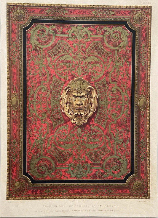 Antique Victorian Decorative Print 1852 Buhl Panel Design by Fourdinois of Paris
