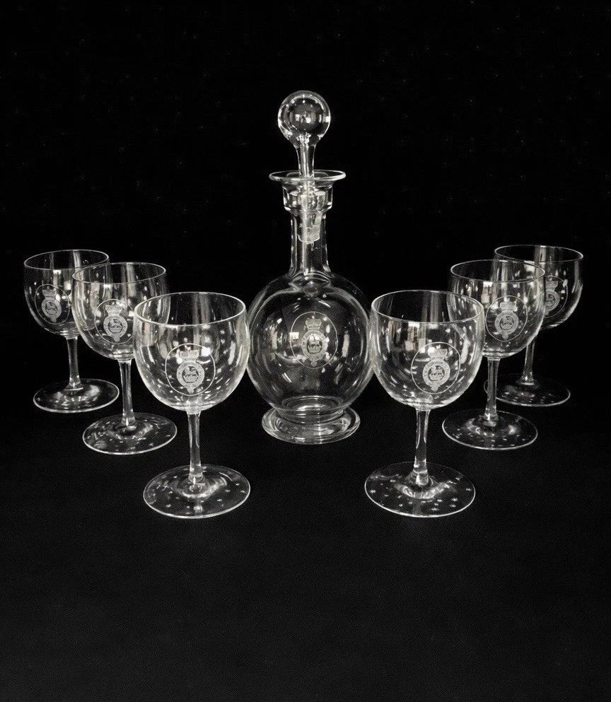 Antique Royal Prince Arthur, Duke of Connaught Engraved 6 Glasses & Decanter 1900