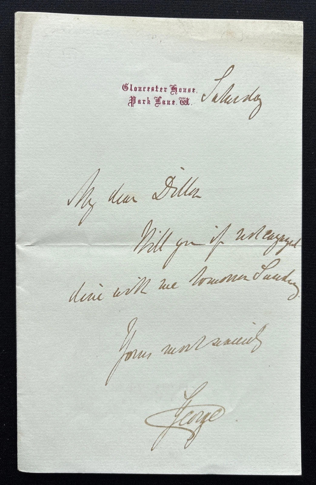 Prince George Duke of Cambridge Signed Royal Letter To Sir Martin Andrew Dillon